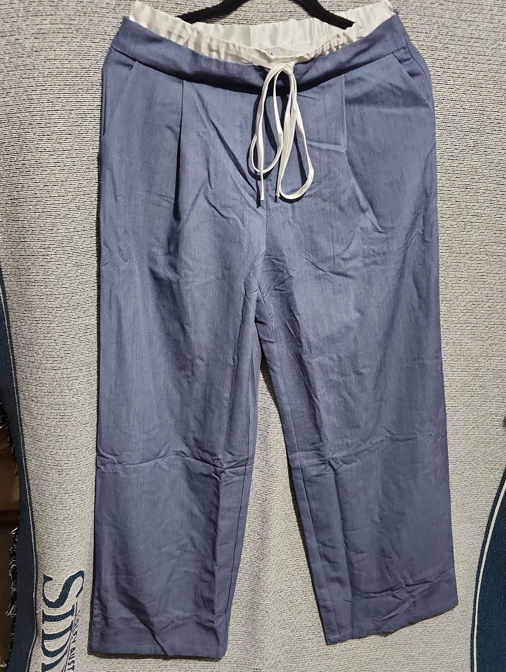 Blue Drawstring Waist Casual Pants